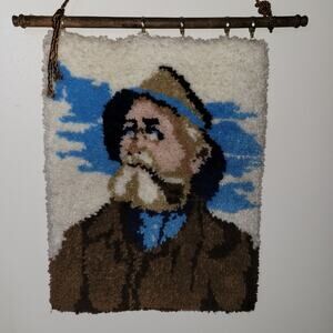 Vintage Perlon Old Salt Sailor With Pipe Hook Latch Wall Hanging Size 20x26